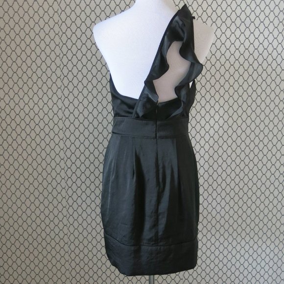 BCBGeneration Pleated Ruffle Strap One Shoulder Black Dress - Size 4 - Picture 2 of 6